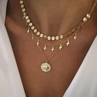 fashion gold lightning round sequins eye crystal pentagram cross pendant necklaces for women necklace female boho jewelry