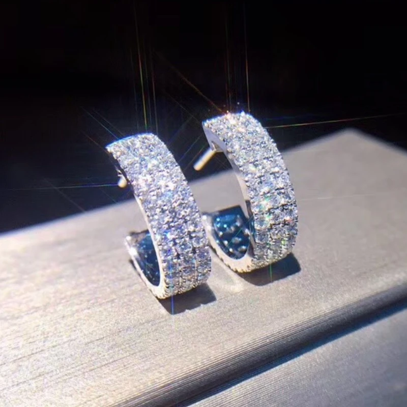 

Bling AAAAA Zircon Stone Round Band Silver Color Stud Earrings for Women Fashion Jewelry Korean Earrings 2021