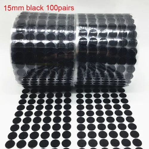 15mm Black 100 pair Белый, черный, 10 мм, 15 мм, 100 пар, клей, крючок и петли, наклейка, крепкая, самоклеющаяся, точечная, нейлоновая, водонепроницаемая, клейкая, крепежная лента - Цвет: 15mm Black 100 pair