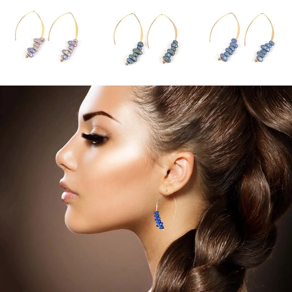 Женские винтажные длинные серьги крючки золотистого цвета с натуральным камнем