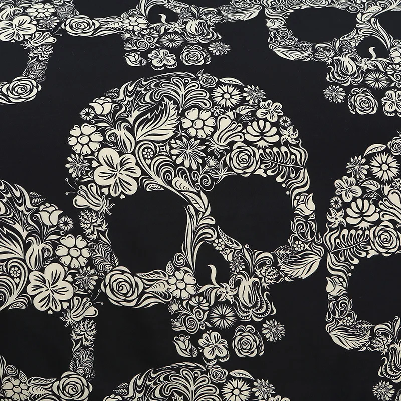 

3D Skull Digital Printing Bed Linings Skull with Floral Bedding Set Quilt Cover Pillowcase Cover Bed Black Gray 3pcs/set