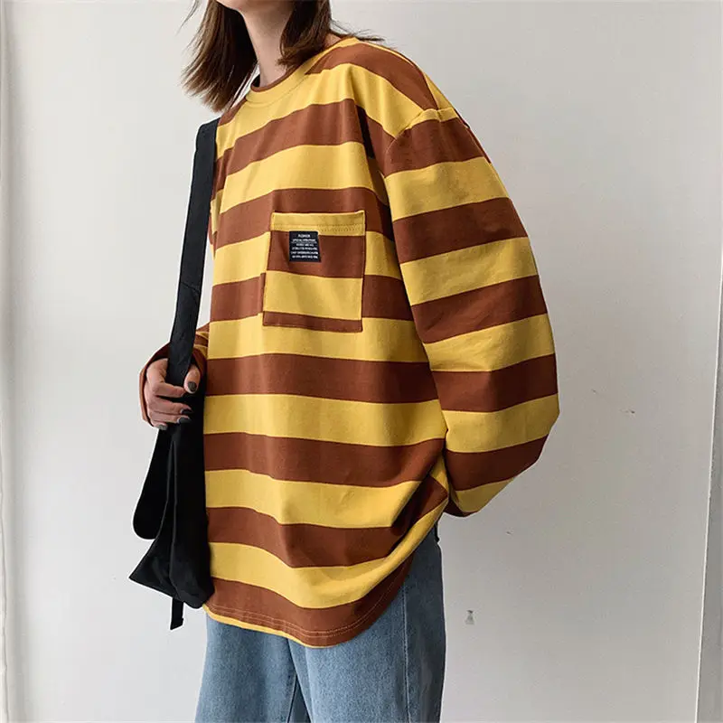 

OverSize T-shirt Women's Striped Long Sleeve T-shirt Women's 2021 Early Autumn New Fashion Korean Top Sweater Unisex harajuku