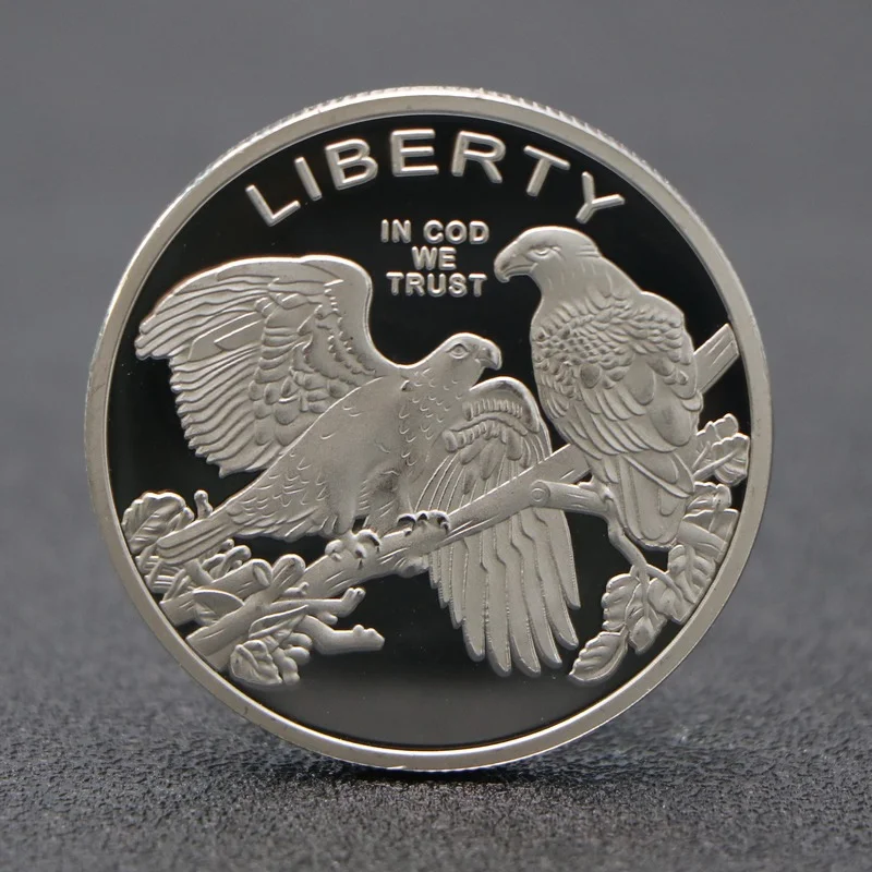 

American Animal Carved Silver Plated Collectible Commemorative Coin Animal Double Eagle Lucky Silver Coin Challenge Coin