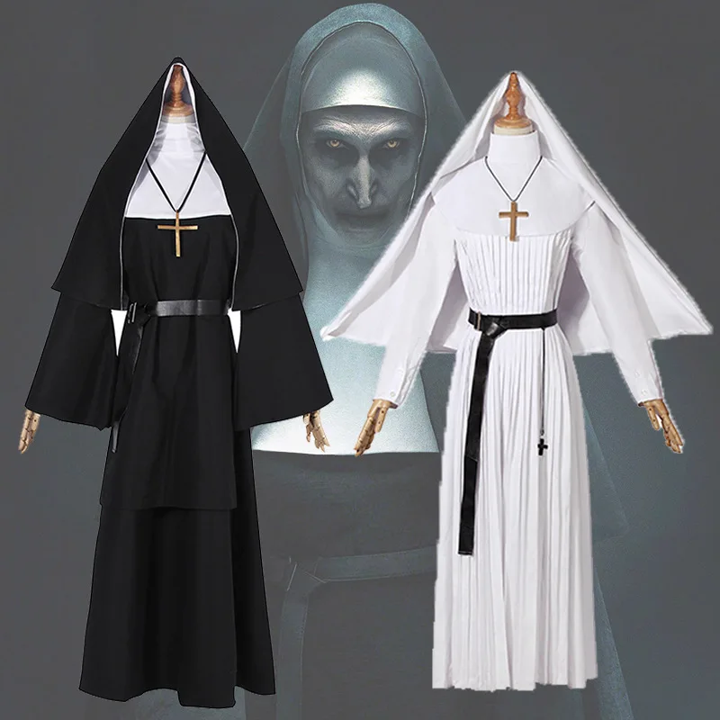 Adult Women The Nun Halloween Cosplay Costume Sister Irene Black White Cosplay Clothing