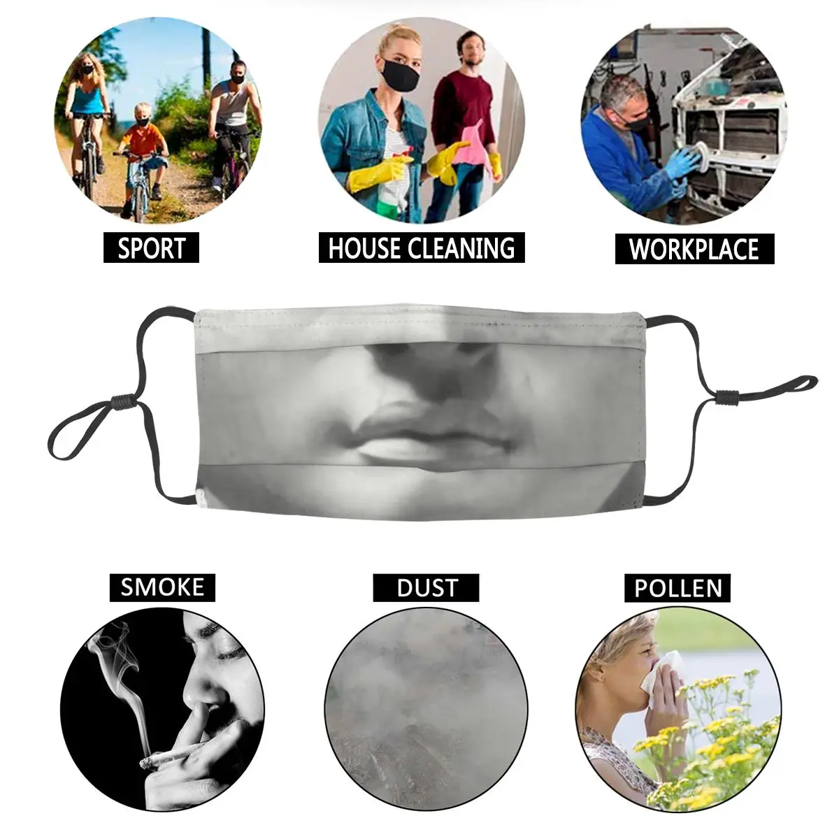 

David Statue Head Adjustable Face Mask Adult Michelangelo Art Anti Haze Dustproof Protection Cover Respirator Mouth Muffle