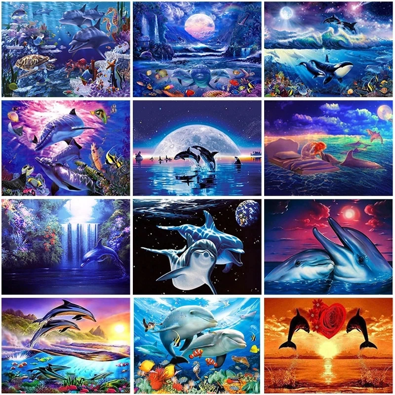 

Diy 5D Diamond Painting Dolphin Diamond Embroidery Rhinestones Full Square Round Drill Mosaic Animals Cross Stitch Home Decor