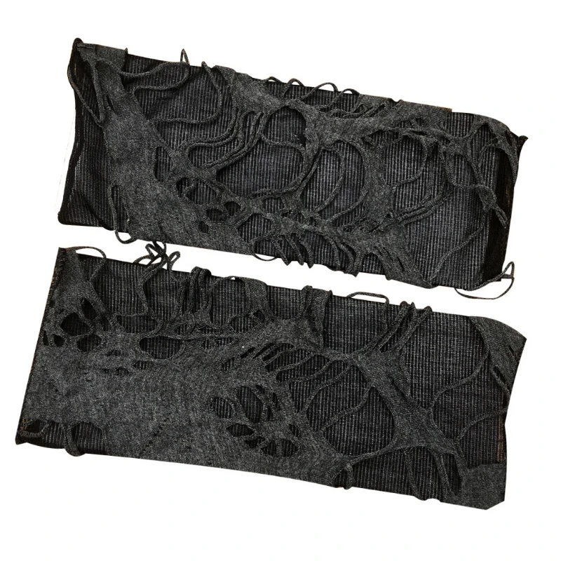 

Gothic Punk Rock Black Fingerless Gloves Hollow Out Distressed Halloween Mittens H9ED