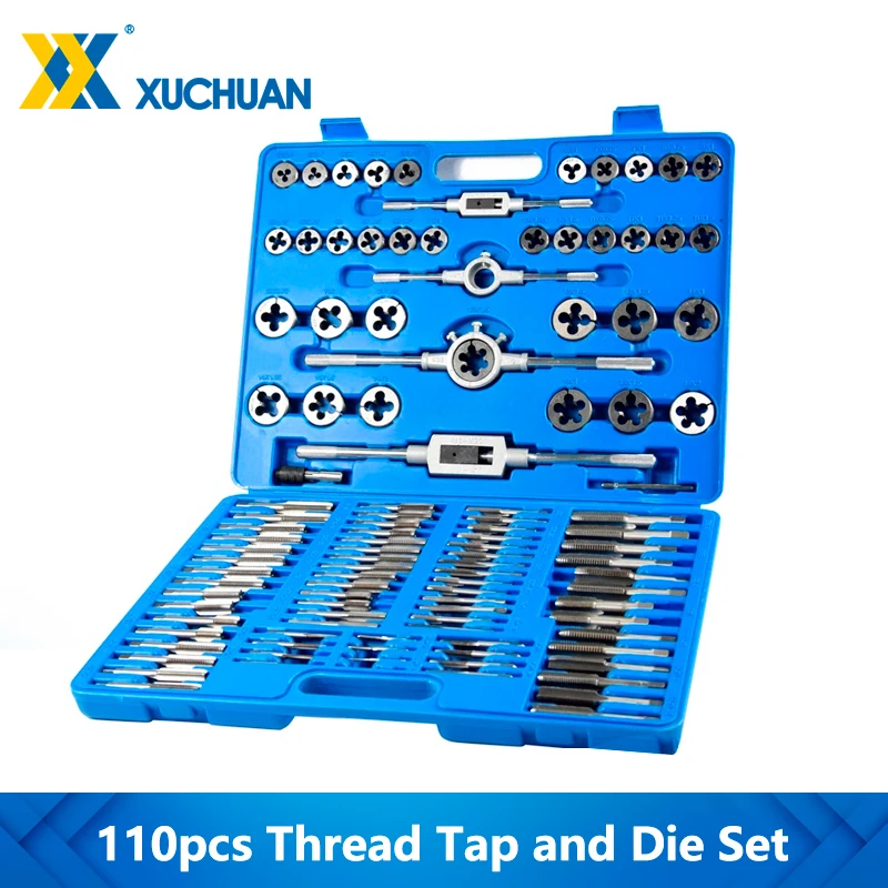 

110pcs Thread Tap and Die Set HSS Plug Tap Die Wrench Set Metric Hand Tapping Tools Metal Screw Hole Tap Drill Set