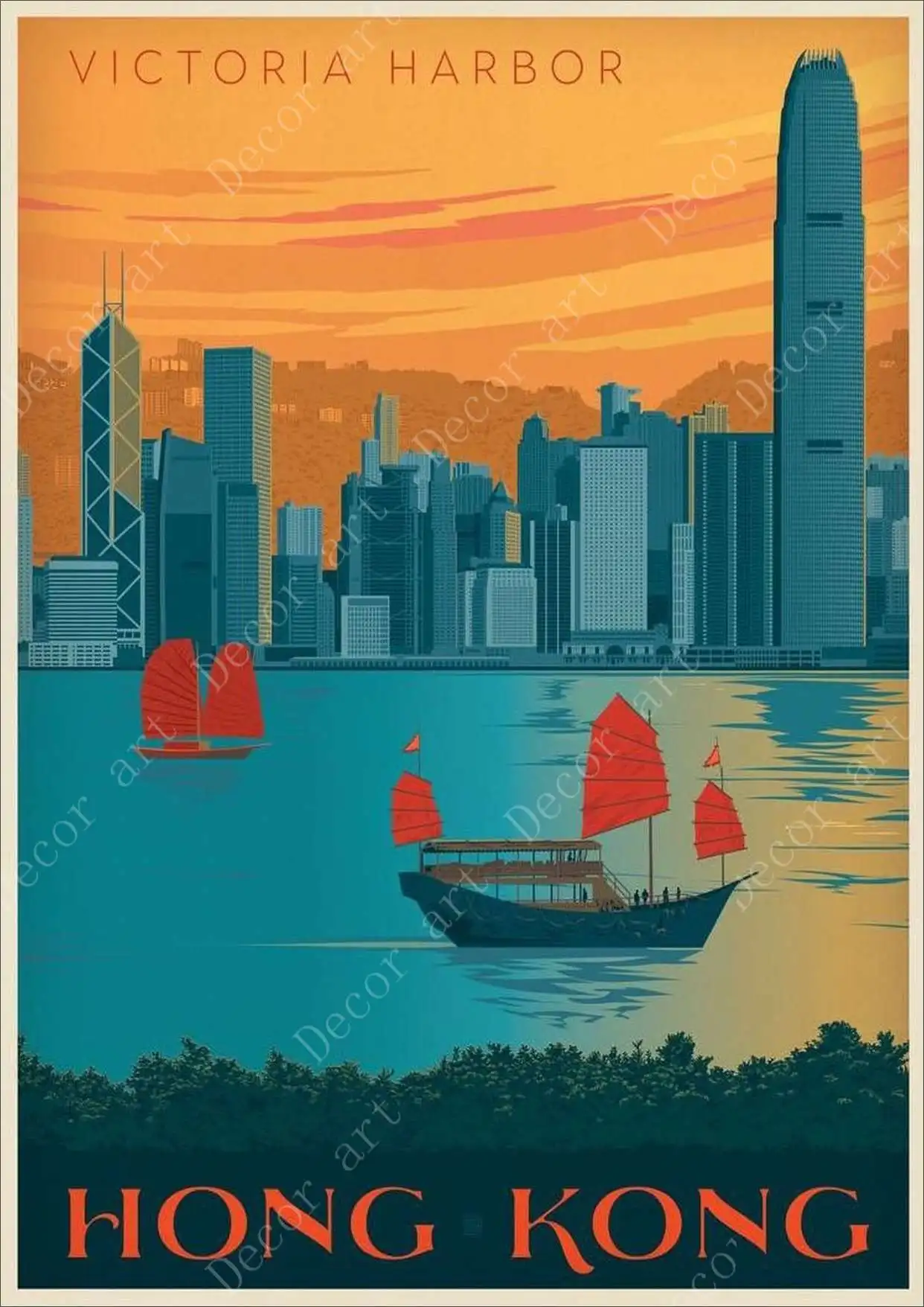 

Visit China Hong Kong Travel Canvas Paintings Vintage Wall Kraft Posters Coated Wall Stickers Home Decoration Gift