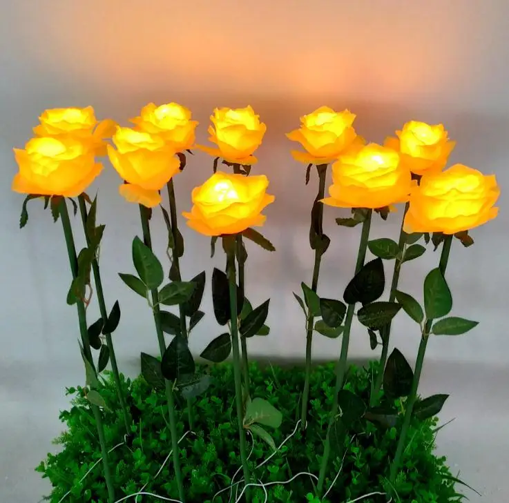 Beste Rose Lantaarn Met Bladeren Zijden Doek Led Licht Rood Geel Blauw Kleur Vloerlamp Fit Outdoor Landschap Vierkante Tuin Decor SN3454