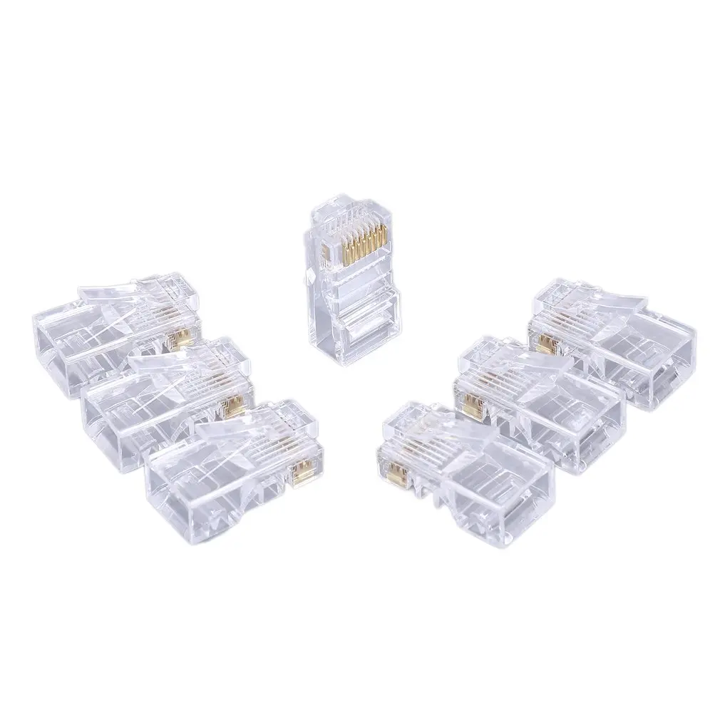 

100pcs/box RJ45 8P8C Perforated Type Super Six Crystal Head Through Hole Unshielded Pure Copper Gold-plated