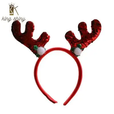 

2020 Lovely Santa Elk Christmas Headband for Woman Elegant Multi Color Sequins Hairball Hairband Christmas Decoration Hair Hoop