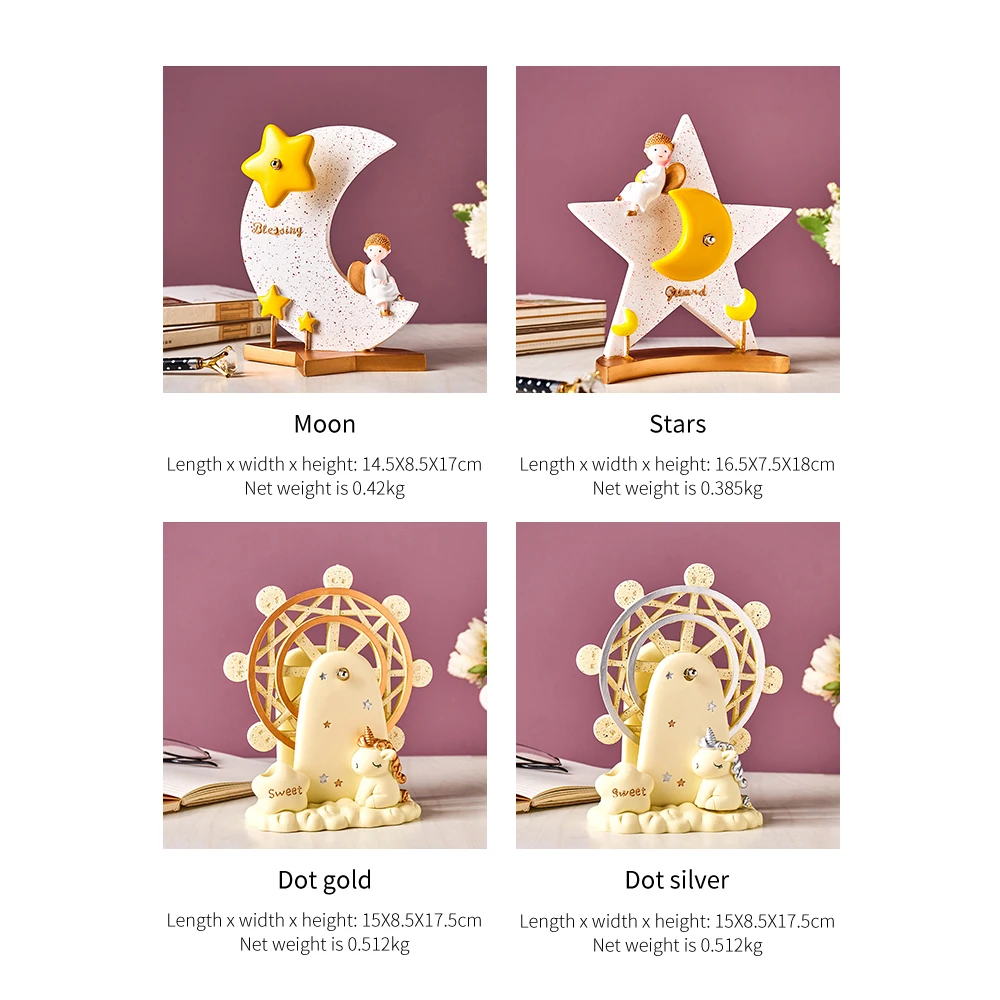 

Simple Home Decor Stars and Moon Rotating Clockwork Resin Music Box Bedroom Office Desktop Decor Ornaments Birthday Gifts Unisex