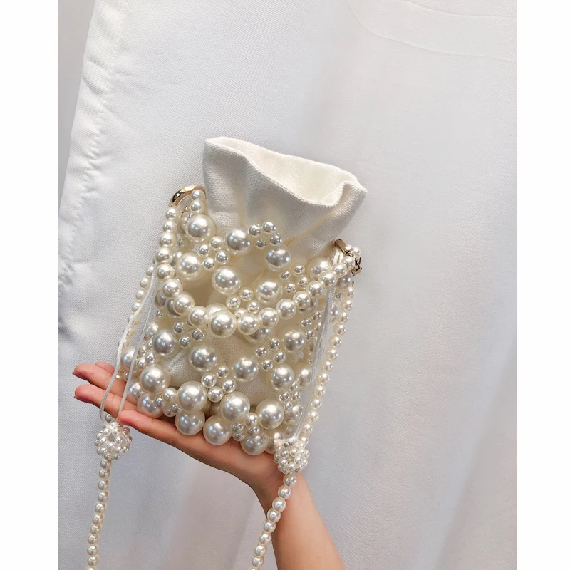 

Fashion Handmade Pearls Handbags NEW Pearls Beading Bags for Women Vintage Evening Party Ladies Luxury Hollow Tote Shoulder Bags