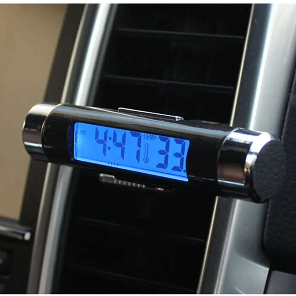 

2 In 1 Car Vehicle LCD Digital Display Automotive Thermometer Clock Portable Car Air Vent Outlet Clip-on LED Backlight