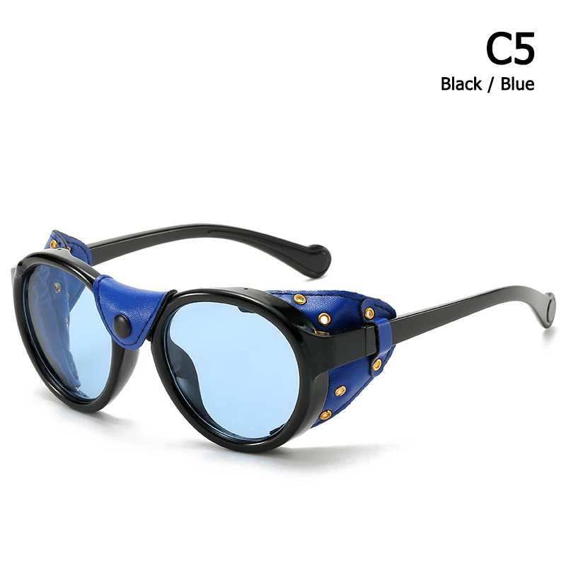 C5 Black Blue JackJad Модные Винтажные поляризационные солнцезащитные очки в стиле стимпанк с кожаным боковым покрытием фирменный дизайн солнцезащитные очки Oculos De Sol0046 - Цвет линз: C5 Black Blue