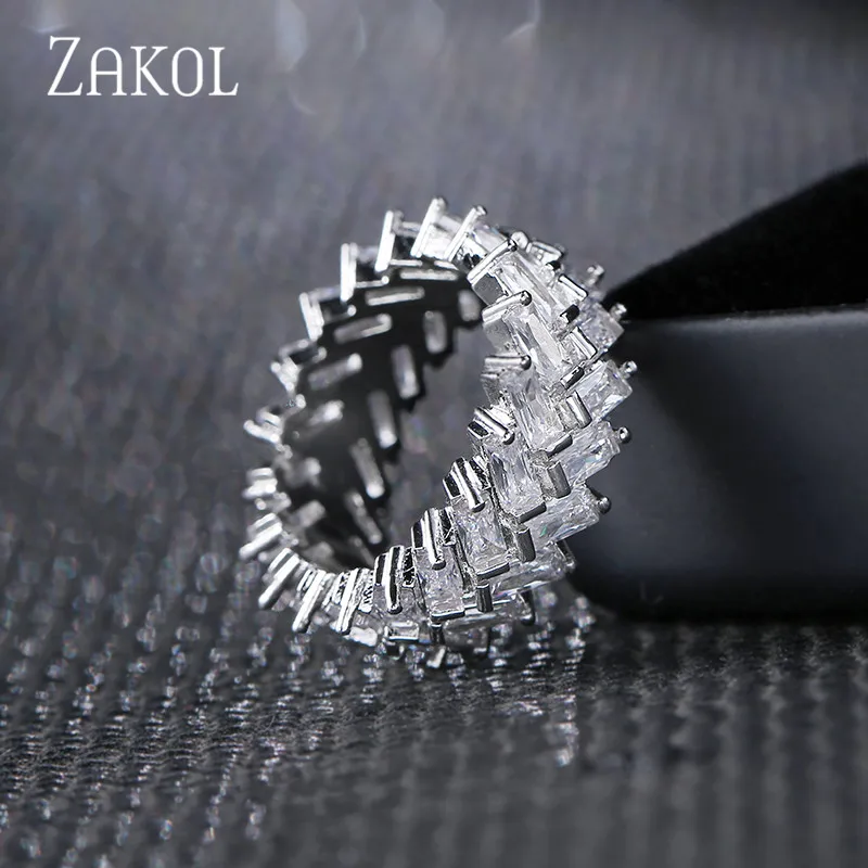 ZAKOL модные очаровательные свадебные кольца с кубическим цирконием класса ААА для