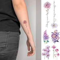 waterproof temporary tattoo sticker woman rose daisy lavender peony flash tatoo woman line simple color body art fake tatto man