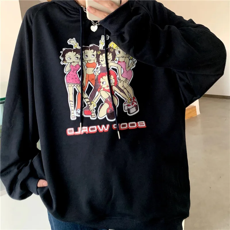 Women Sweetshirts Kawaii Clothes Women Pullovers Korean Fashion Hooded Sweatshirts Vintage Clothes Harajuku Hoodie Slim Solid