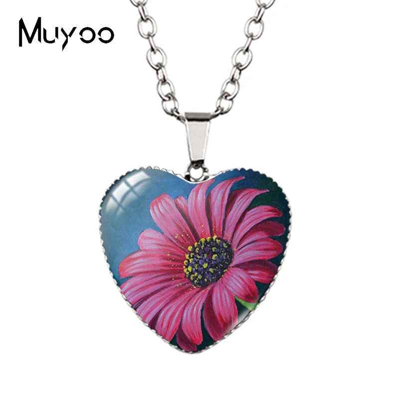 Ожерелье с подвеской в виде сердца изображением цветка 2020 HZ3 | Украшения и