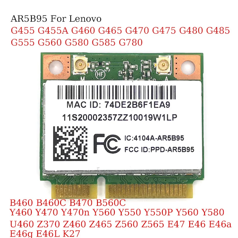Подержанная WIFI-карта для Lenovo V460 G460 B560 Z460 Z560 Y460 Z475 E46a E46g G455 G460 X230 G480 AR5B95 AR9285, беспроводной сетевой адаптер