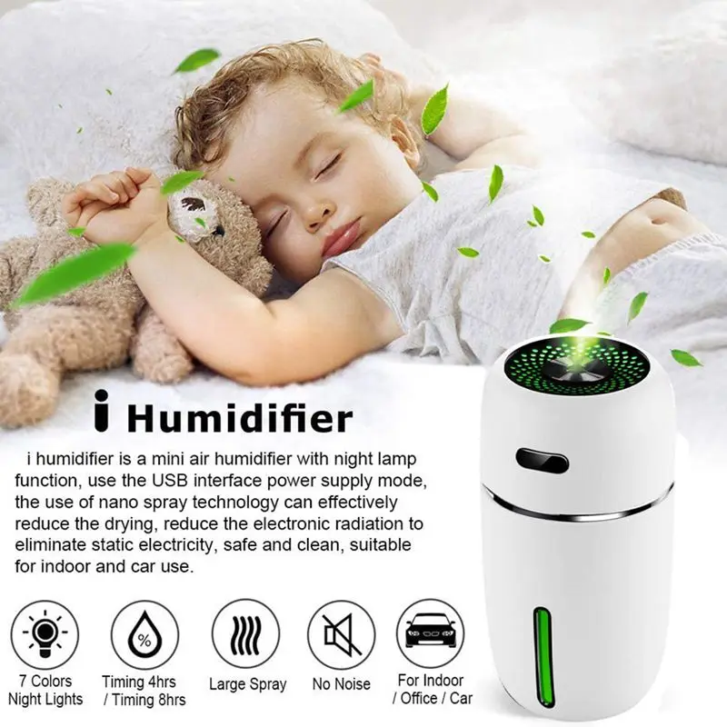 

Mini USB Car Humidifier, Adjustable Atmosphere Light Air Purifier in Office Bedroom