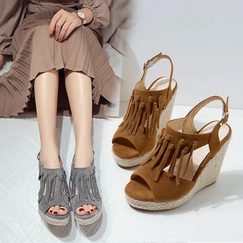 

Summer Women Wedge Sandals High Heels Female Open Toe Gladiator Sandals Sexy Fringe Party Nightclub Platform Shoes