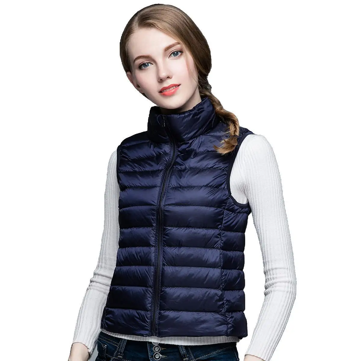 New Brand Winter Women Duck Down Vest Ultralight Stand Collar White Short Down Jacket Lady Slim Fit Autumn Windproof Waistcoat