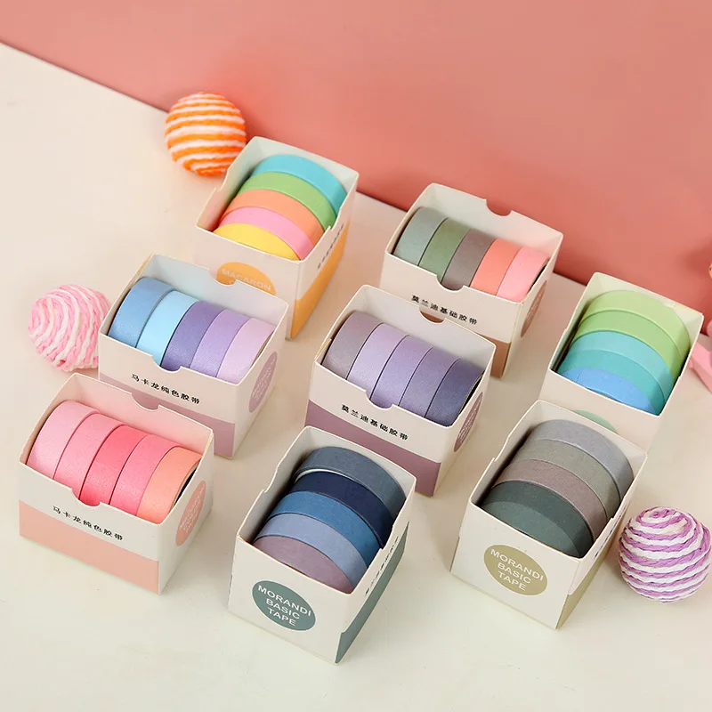 

5Pcs/Set Masking Tape Cute Grid Stripe Washi Tape Solid Color Decorative Adhesive Tape Sticker Scrapbooking Planner Stationery