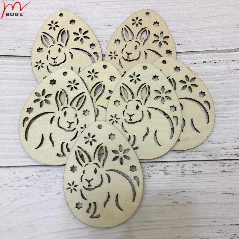 

50pcs laser cut out wooden easter bunny wood carving disc home decoration pieces