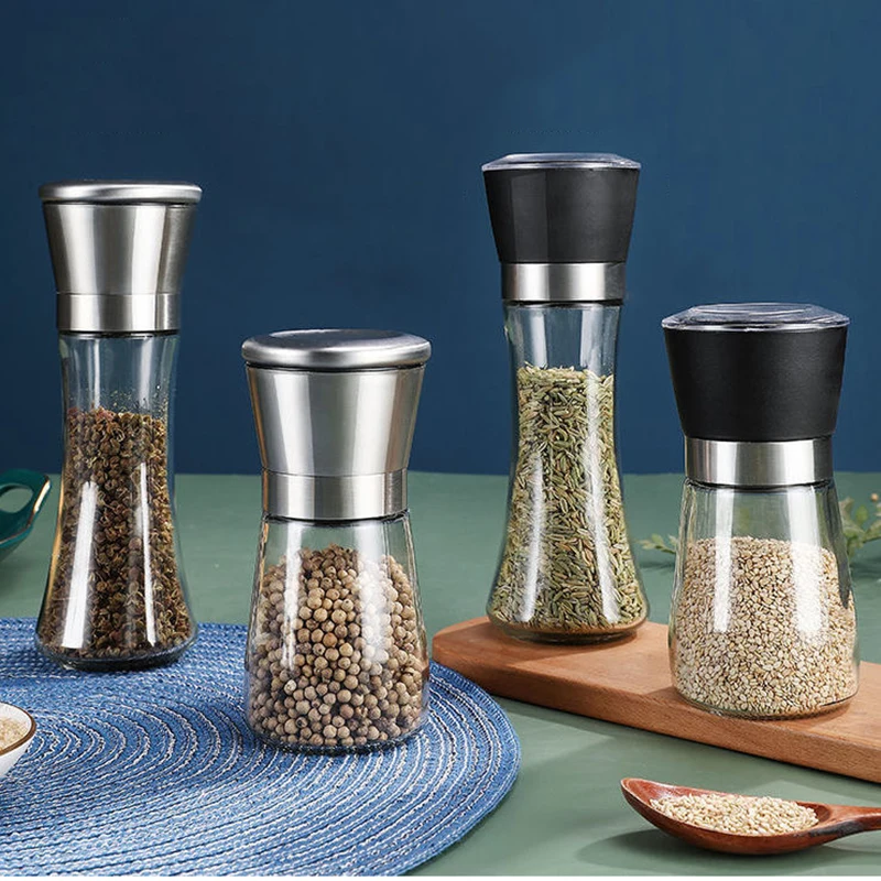 304 Stainless steel salt and pepper mill manual food herb grinders spice jar containers kitchen gadgets spice bottles glass