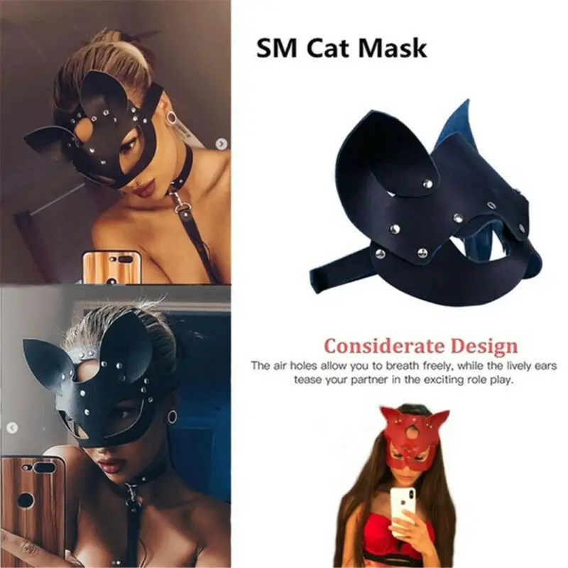 Cosplay Sexy Cat Mask Women Girl Party Costume PVC Bondage Masks Adult Play Special Ears Adjustable Design Black Red | Дом и сад