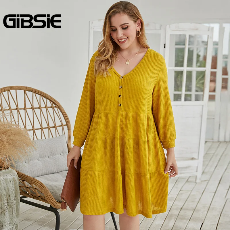 Женское свободное платье GIBSIE размера плюс на пуговицах с v образным вырезом и