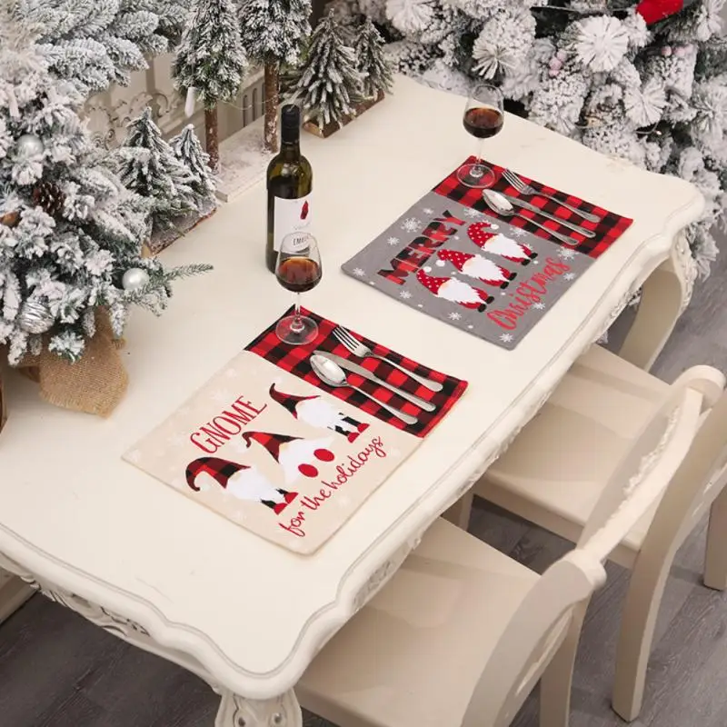 

Christmas Theme Placemat Gnome Dwarf Pattern Christmas Dining Table Decorations For Home Tableware Pad Kitchen Table Decor Sale