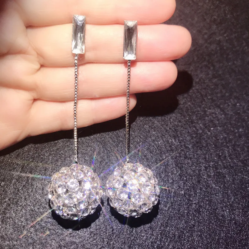 FYUAN модные длинные кисточки кристаллы Висячие серьги для женщин Bijoux Большой шар