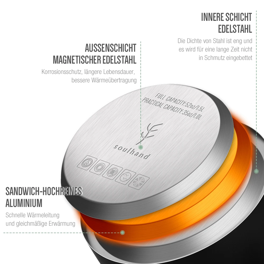 Кофейник SOULHAND 1500 мл антипригарный из нержавеющей стали | Дом и сад