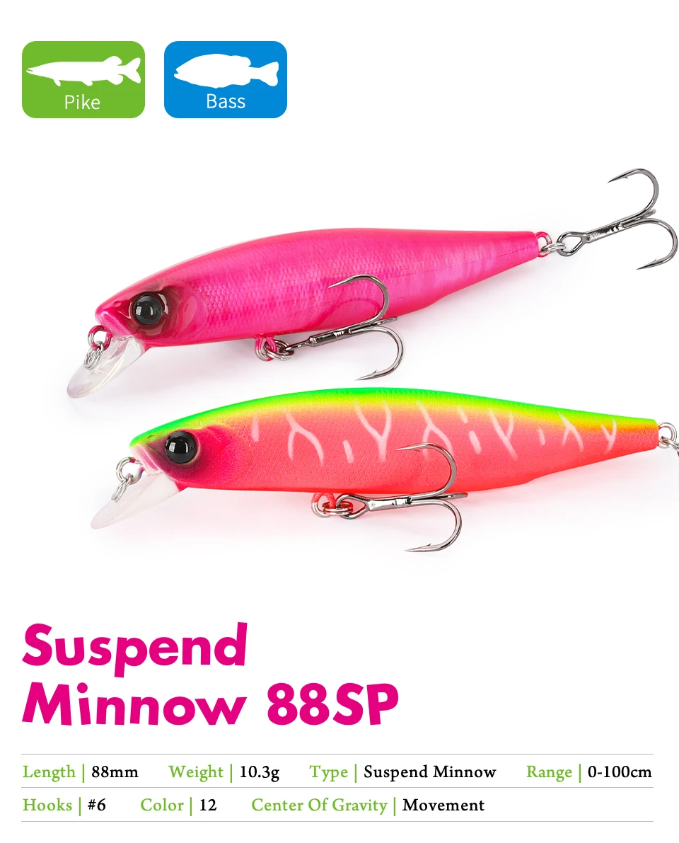 TSURINOYA 88SP Suspending Minnow Angelköder DW76 10,3 g Wobbler Long Casting Bass Pike Jerkbait Bait Movement System Tackle – Detail 5