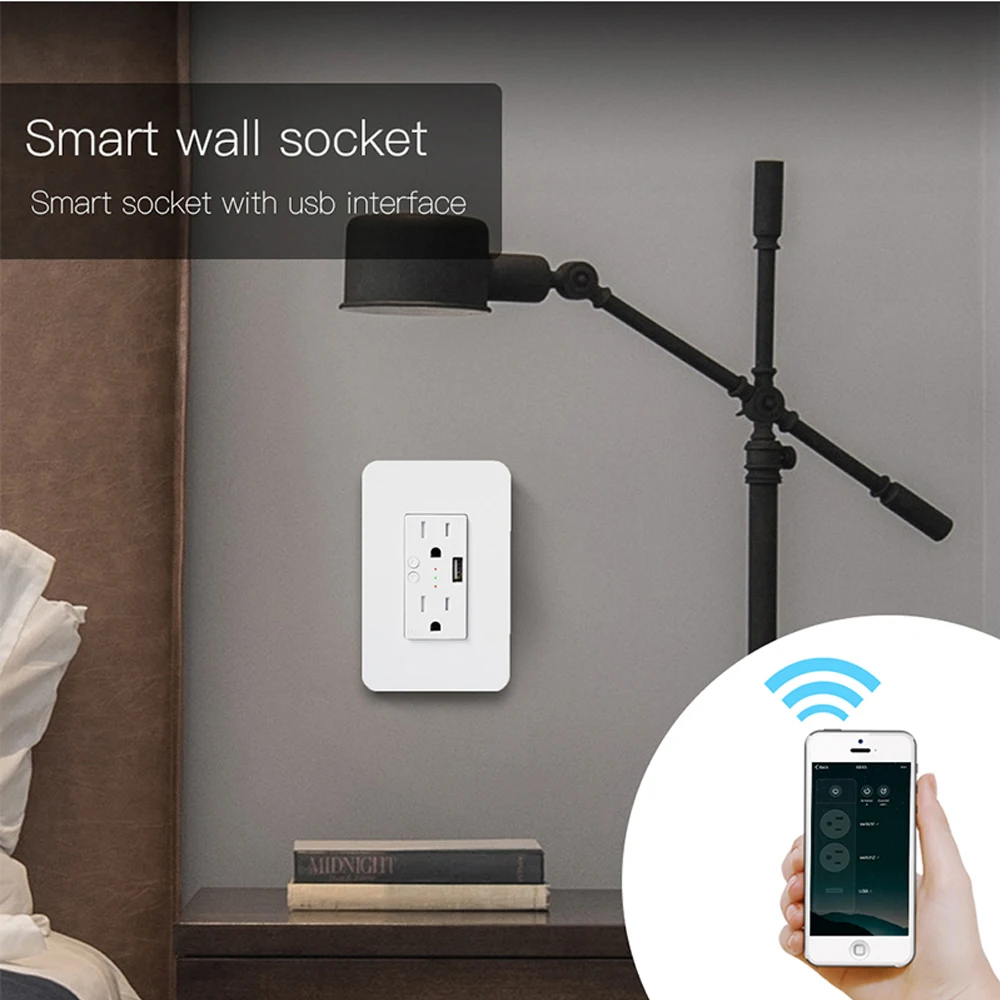 Wi-Fi Smart Wall Power Outlets Plug с 2 USB разъемами Life/Tuya APP дистанционное управление в любом