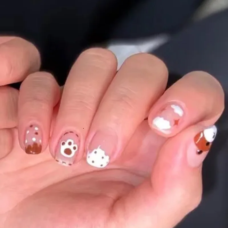 

24 шт., пластыри для ногтей с изображением коричневого медведя