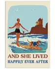 Жестяной плакат в стиле ретро она жила счастливая серфинг девушка такса Художественный декор домашняя металлическая настенная панель 8x12 дюймов