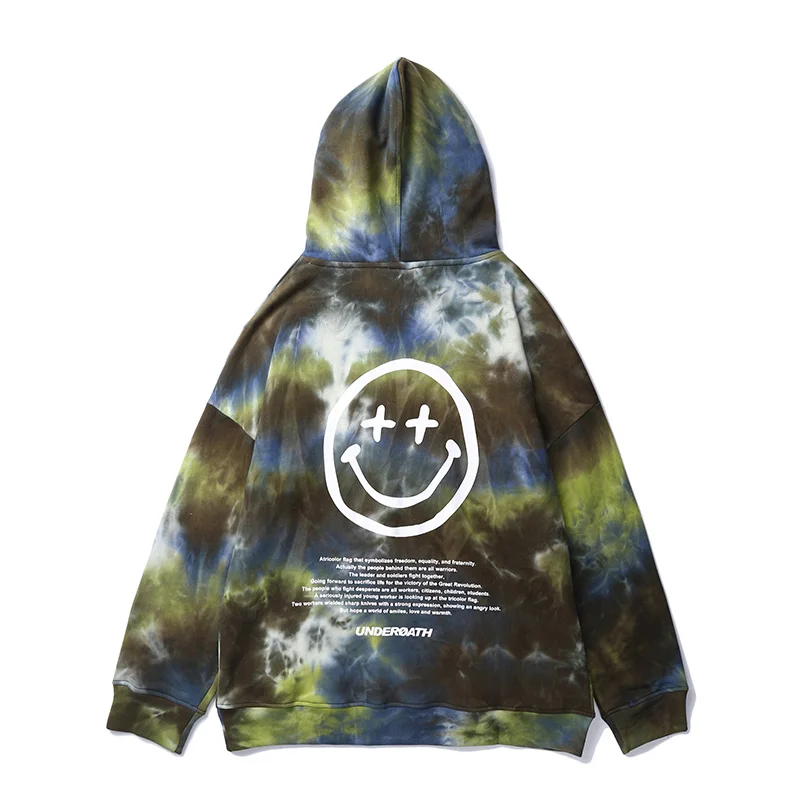 UNCLEDONJM Hip Hop Tie Dye Smiling Face Print Hooded Sweatshirts Hipster Casual Pullover Hoodies Streetwear Men Fashion | Мужская одежда