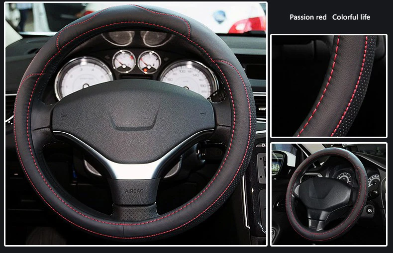 Кожаный чехол рулевого колеса автомобиля чехол для peugeot 308 307 206 207 407 508 2008 3008 208 406 4008 301 807 аксессуары 38 см/15''