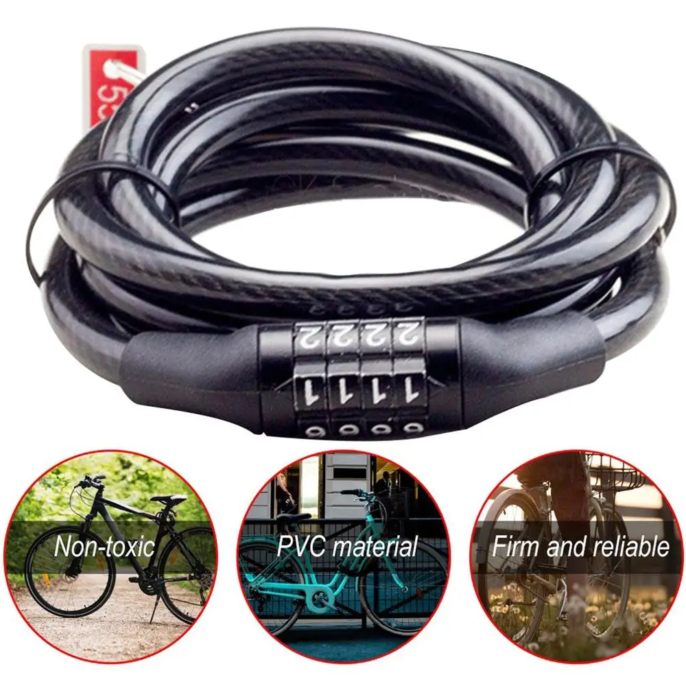 

Bike 120cm Chains Blocks and anti-theft Cord Cable Lock Tough Security Coded Steel Wiring Bicycle Lock 4 Digit Code Combination
