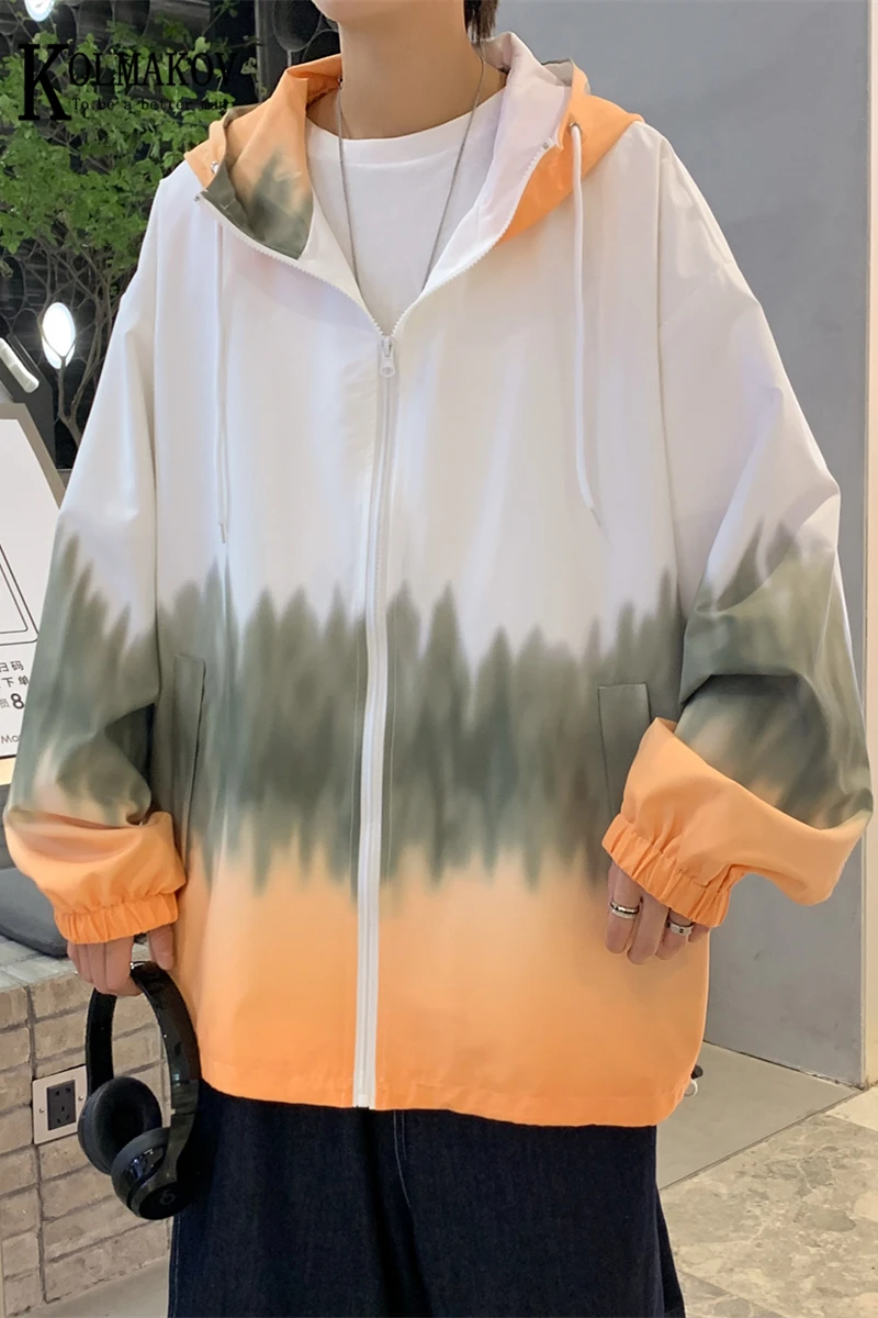 

KOLMAKOV 2021 Autumn New Style Gradient Loose Korean Men's Hooded Jacket Large Size Casual Coat Male Overcoat 3 Color Size M-5XL