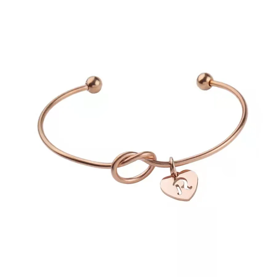 Customized A-Z Charm Bracelet Stainless Steel Personalized Love Knotted Open Bracelet Girl Birthday Gift