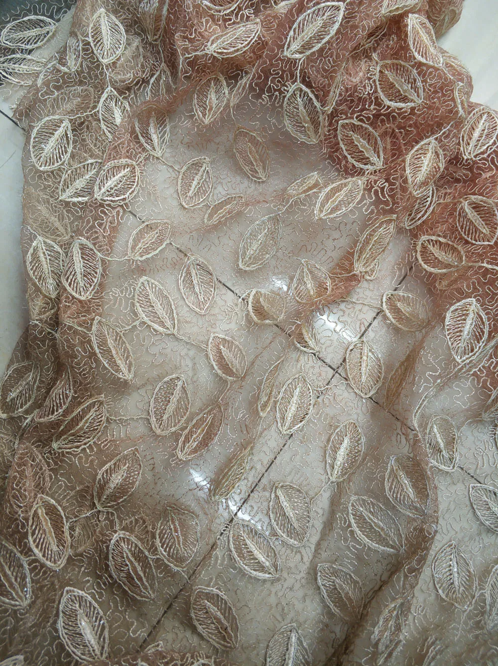 

African Mesh Lace Fabric By The 5 Yards Leafs Tulle Embroidery Craft Sewing for Design DIY Evening Party Wedding Dress Wholesale