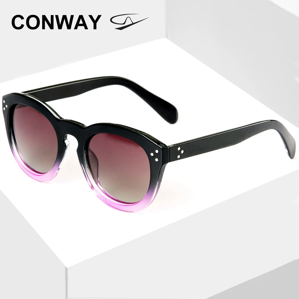 Gradient Pink Conway, ретро круглые солнцезащитные очки для женщин, паровые, панк, круглые, солнцезащитные очки, поляризационные, оттенки, очки для девушек, градиентный цвет - Цвет линз: Gradient Pink