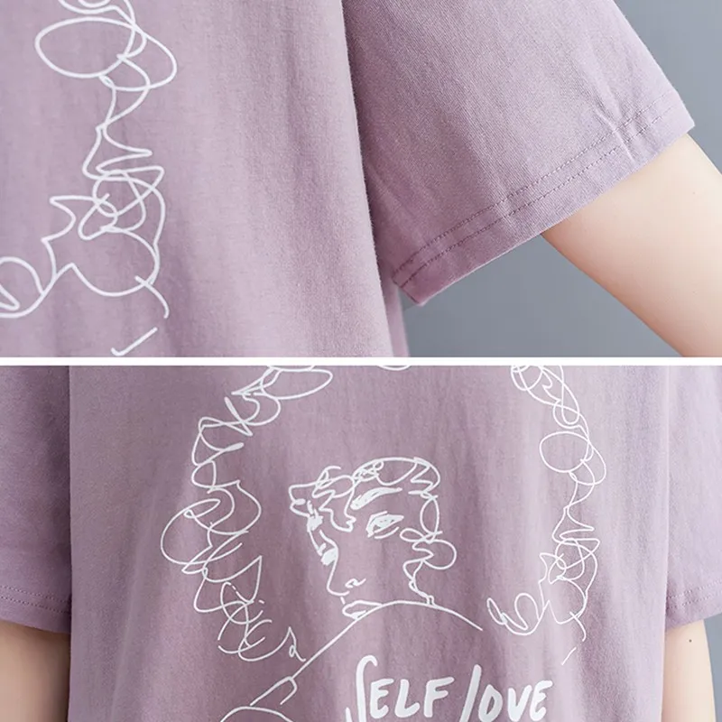 

Women Cotton Casual T-shirts New Arrival 2021 Summer Simple Style O-neck Letter Print Loose Female Short Sleeve Tops Tees B017