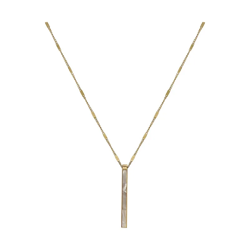 

RINHOO South Korea New Exquisite Shell Titanium Steel Pendant Necklace Simple Square Bar Clavicle Chain For Women Jewelry