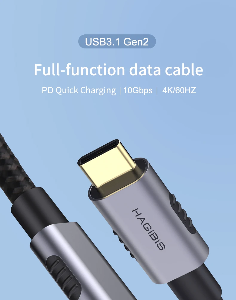 Hagibis USB 3,1 type C к USB C кабель 60 Вт 3A GEN2 папа-папа PD кабель передачи данных для быстрой зарядки 4K для Macbook samsung S10 huawei